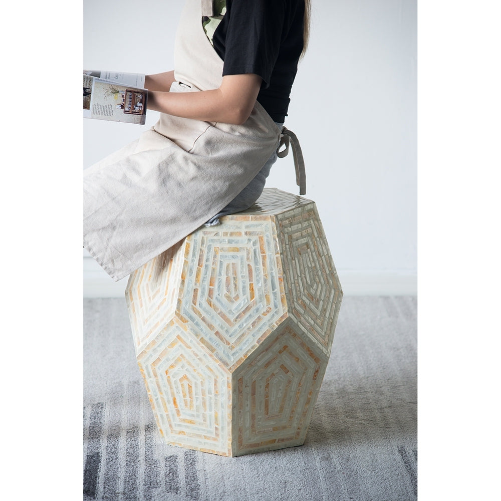 Hexagonal Capiz End Table in cream and yellow mosaic by HouseOfZazla on Tampa Home & Garden Store