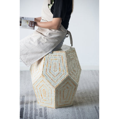 Hexagonal Capiz End Table in cream and yellow mosaic by HouseOfZazla on Tampa Home & Garden Store