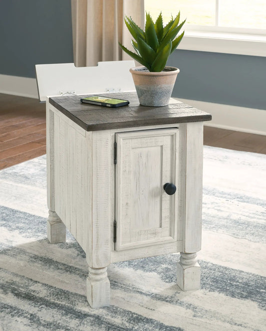 Havalance chair side end table white gray distressed base with dark wood top on Tampa Home & Garden Store