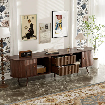 70-inch TV stand with tambour doors and fluted drawers, dark brown Unique Piece Furniture on Tampa Home & Garden Store