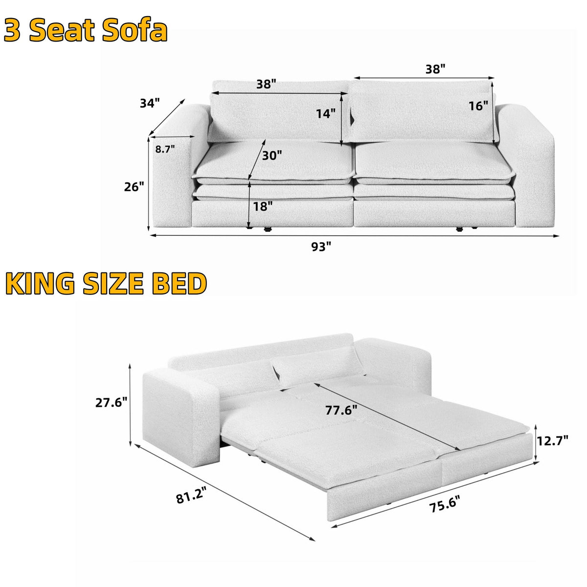 King Size Sofa Bed with Pillow and Chaise Lounge
