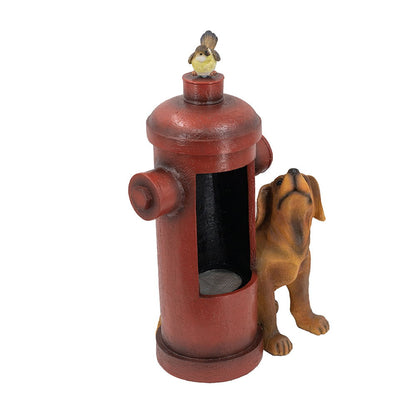 Red fire hydrant water fountain feeder with a dog and bird accents by HouseOfZazla on Tampa Home & Garden Store