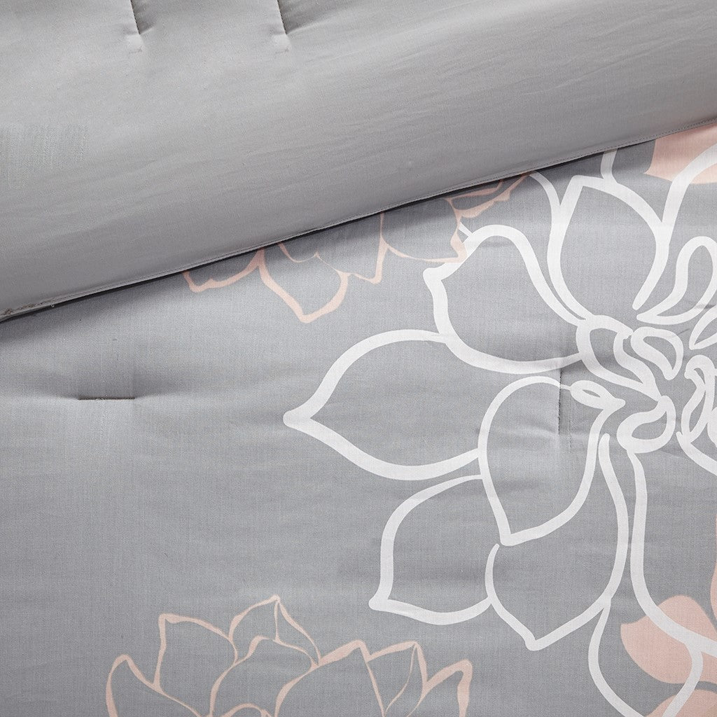 Madison Park Floral Cotton Sateen Comforter Ensemble gray with white floral pattern on Tampa Home & Garden Store