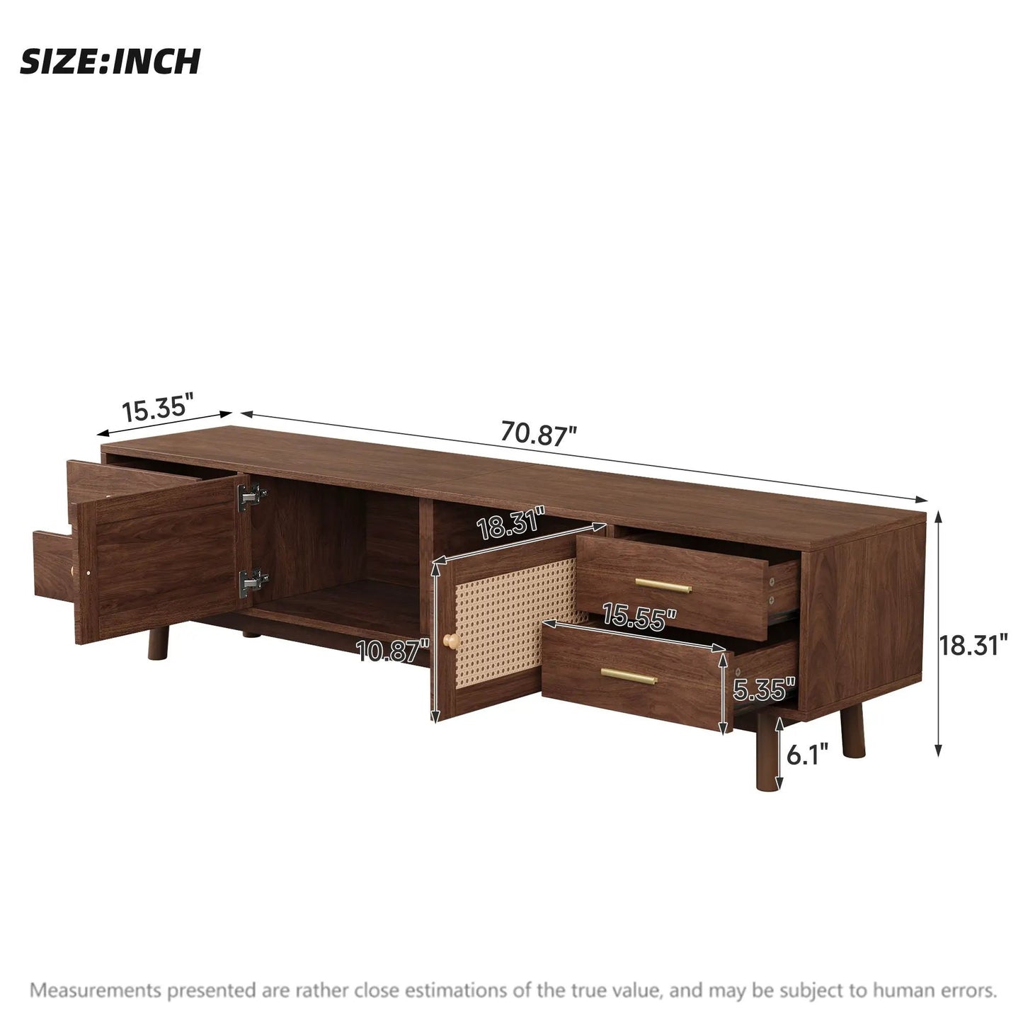70-inch TV stand dark brown wood with doors, four drawers and cable holes by Unique Piece Furniture on Tampa Home & Garden Store