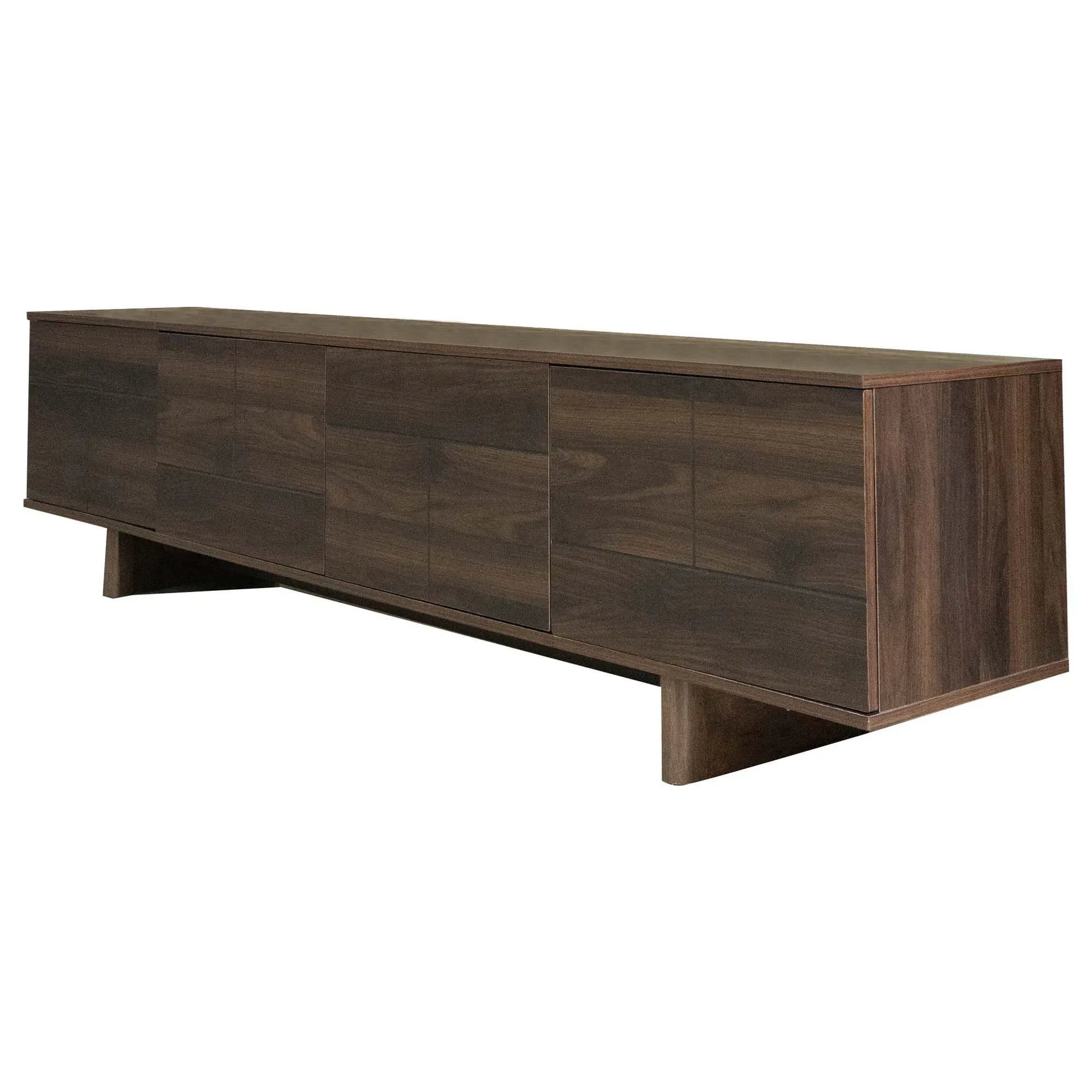 TV stand dark brown wood with multiple cabinet doors and a low profile on Tampa Home & Garden Store