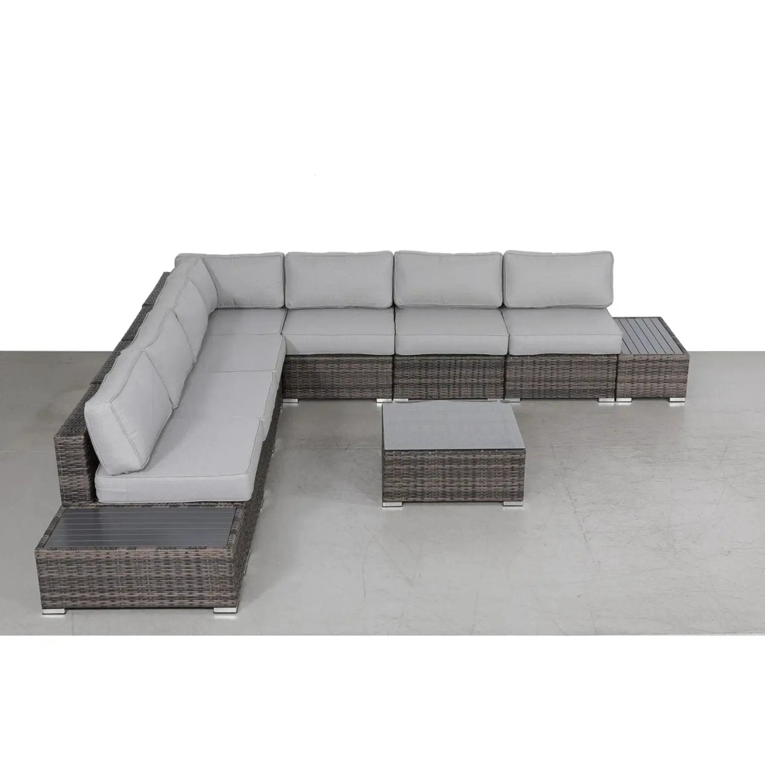 Wicker sectional with gray cushions, 4-piece set with coffee tables, Unique Piece Furniture on Tampa Home & Garden Store