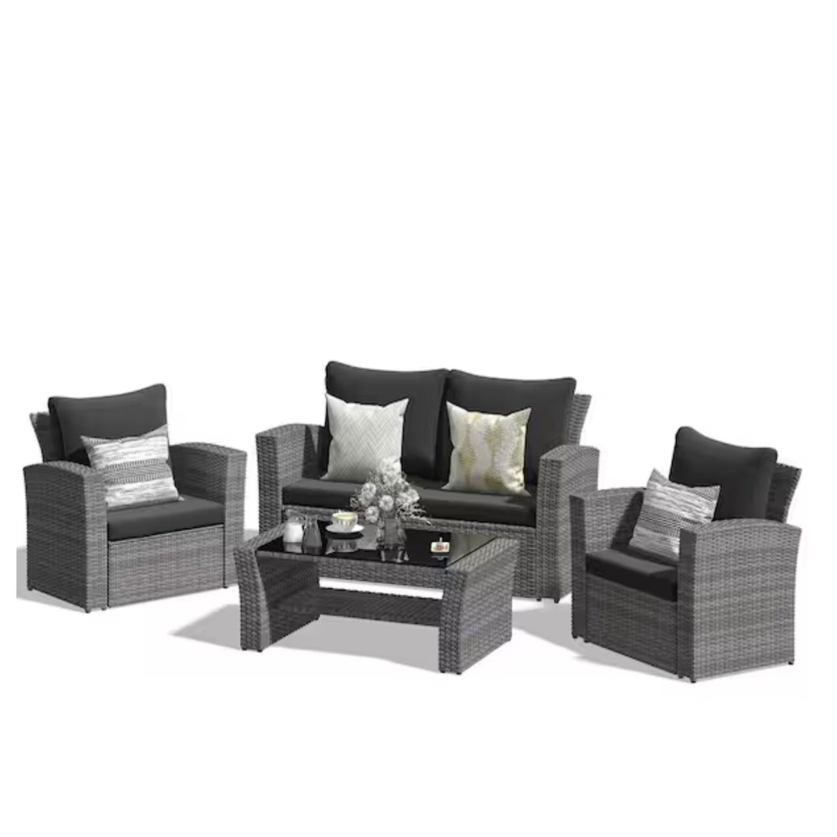 Modern 4 Piece Rattan Patio Set and Cushions