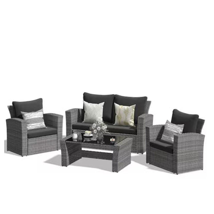 Modern 4 Piece Rattan Patio Set and Cushions