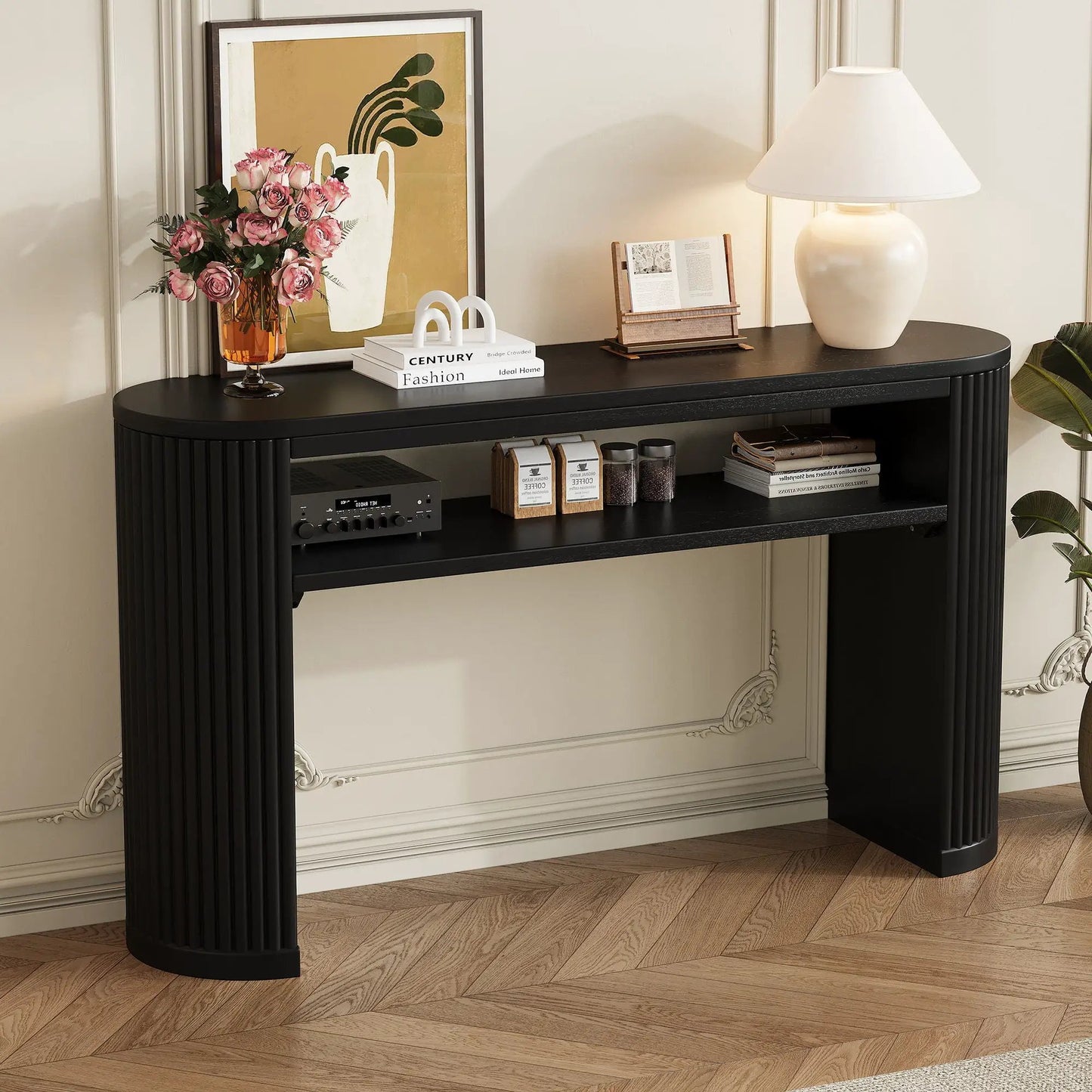 Console Table With Fluted Legs and Open Shelf