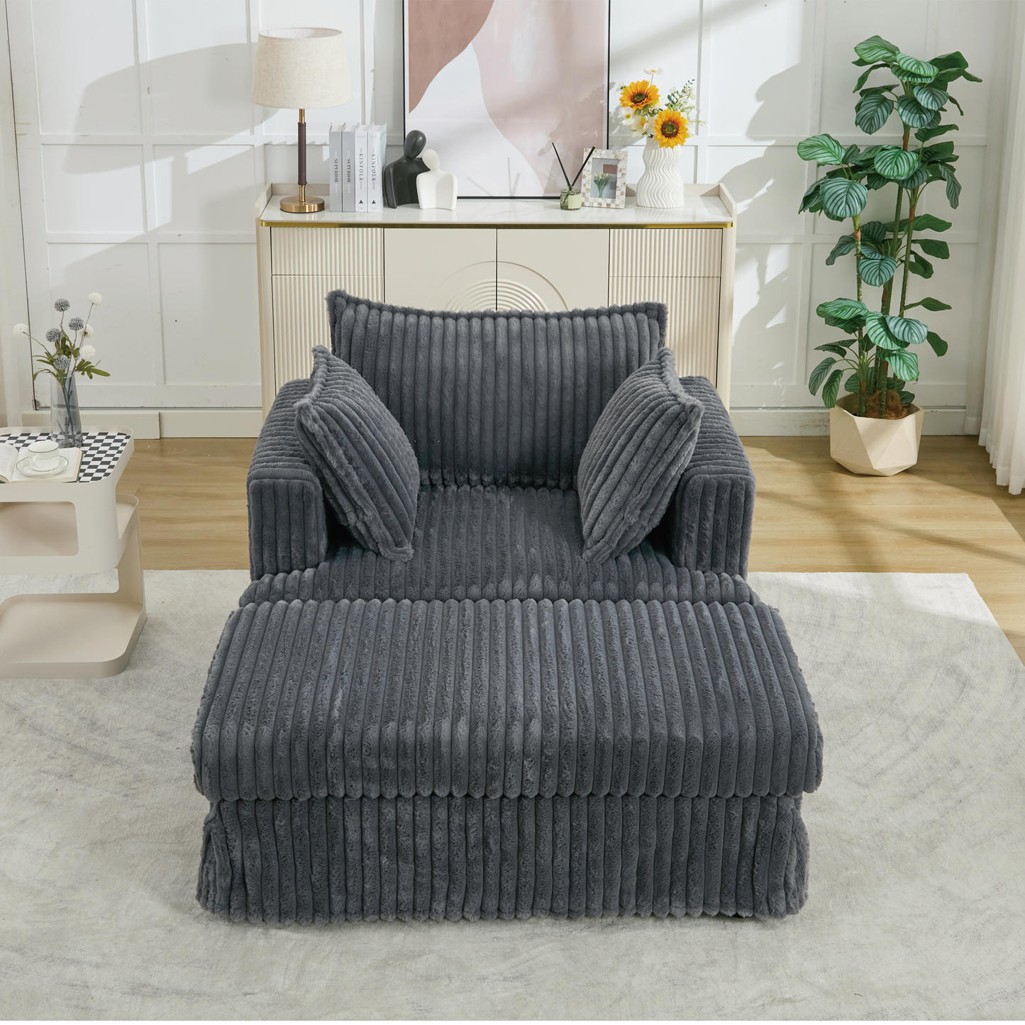 Oversized corduroy chaise lounge with ottoman in dark gray by HouseOfZazla on Tampa Home & Garden Store