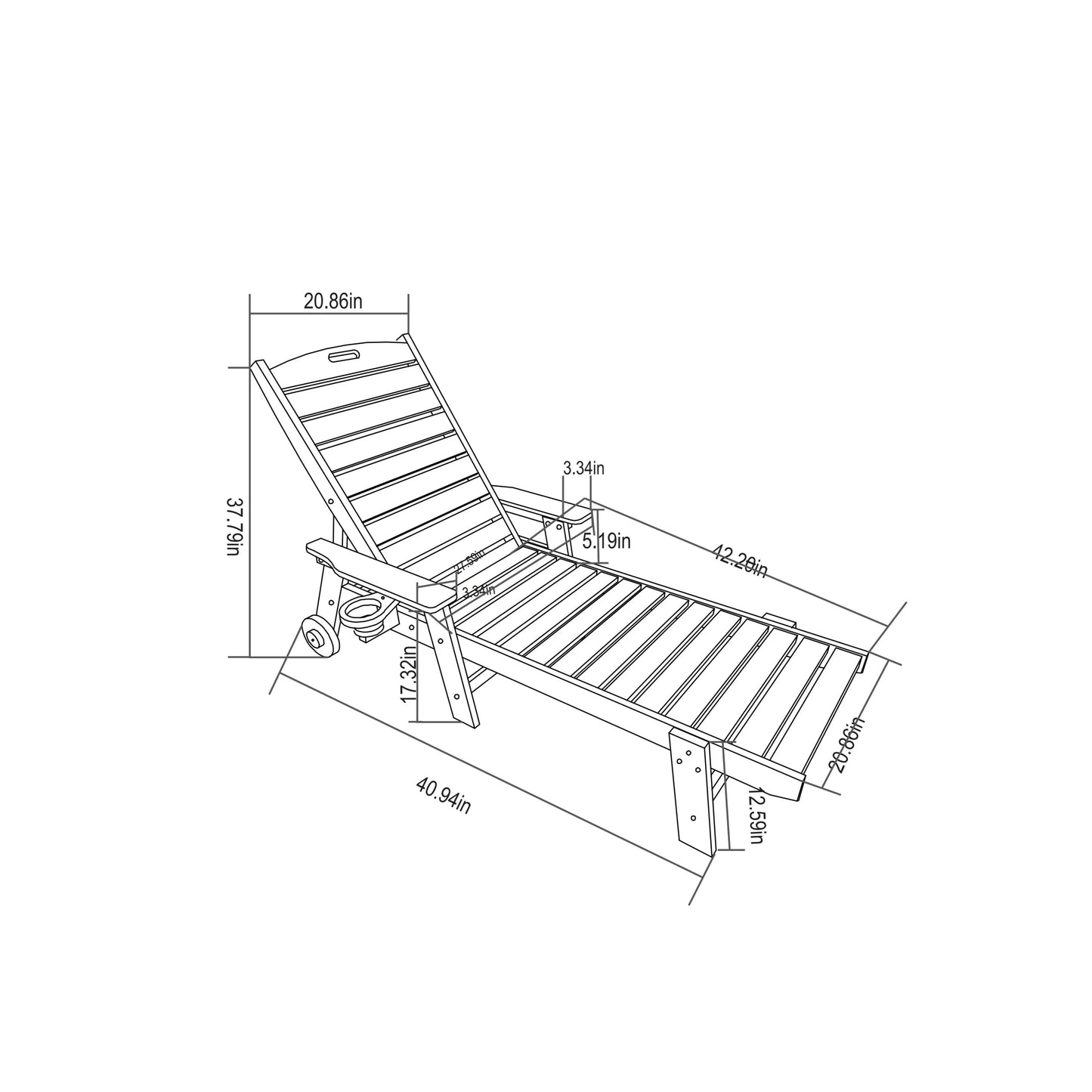 Outdoor lounge chair with wood texture and adjustable backrest, schematic by HouseOfZazla on Tampa Home & Garden Store