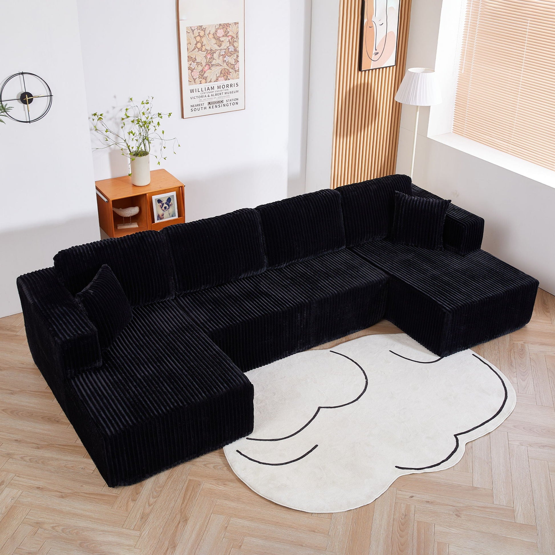 U-Shape Modular Sectional Sofa with black corduroy upholstery for living room on Tampa Home & Garden Store