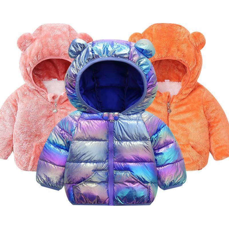 Shiny iridescent toddler puffer coat by Stevvex; 3-piece with pink and orange plush jackets on Tampa Home & Garden Store