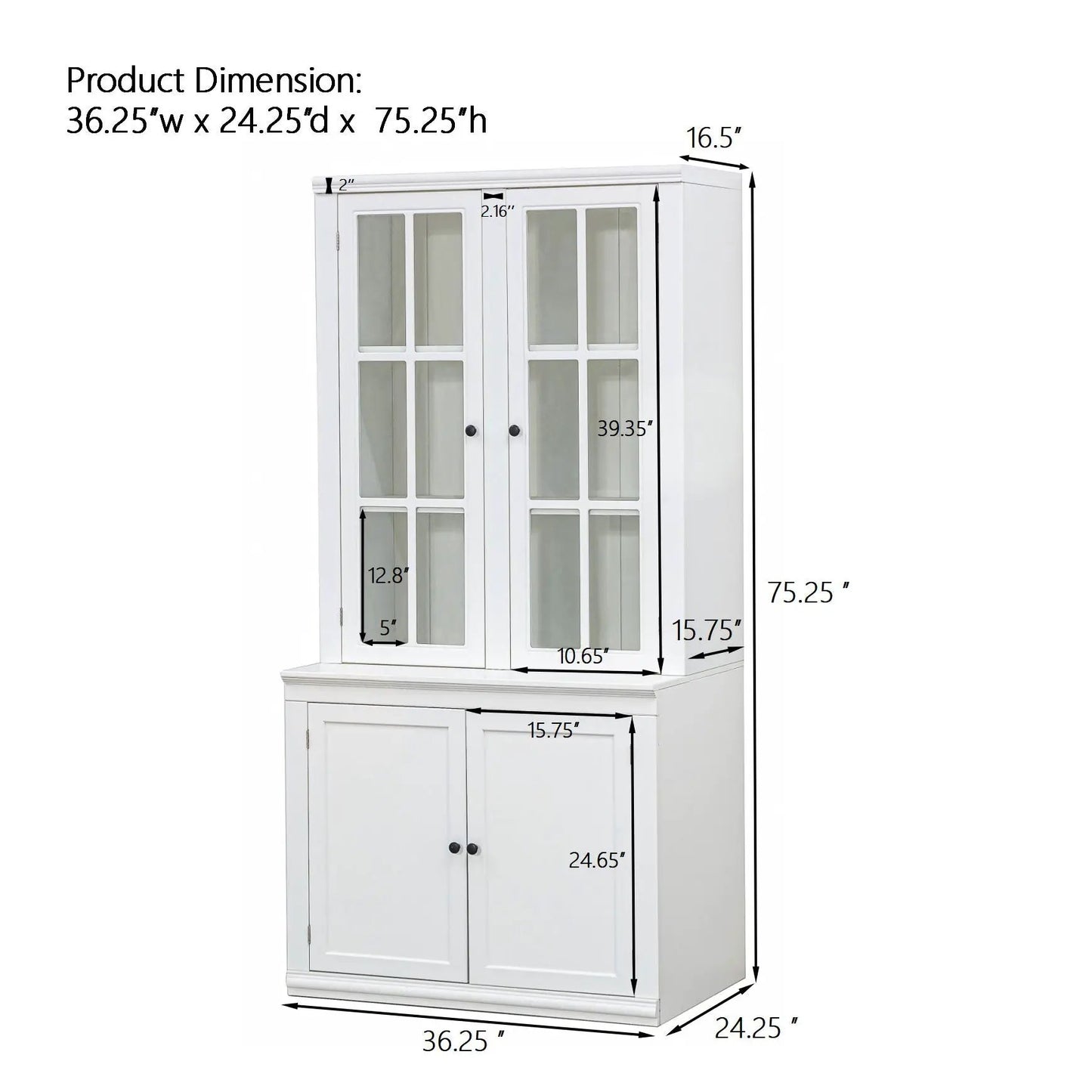 Retro Hutch Cabinet With Glass Doors for Home