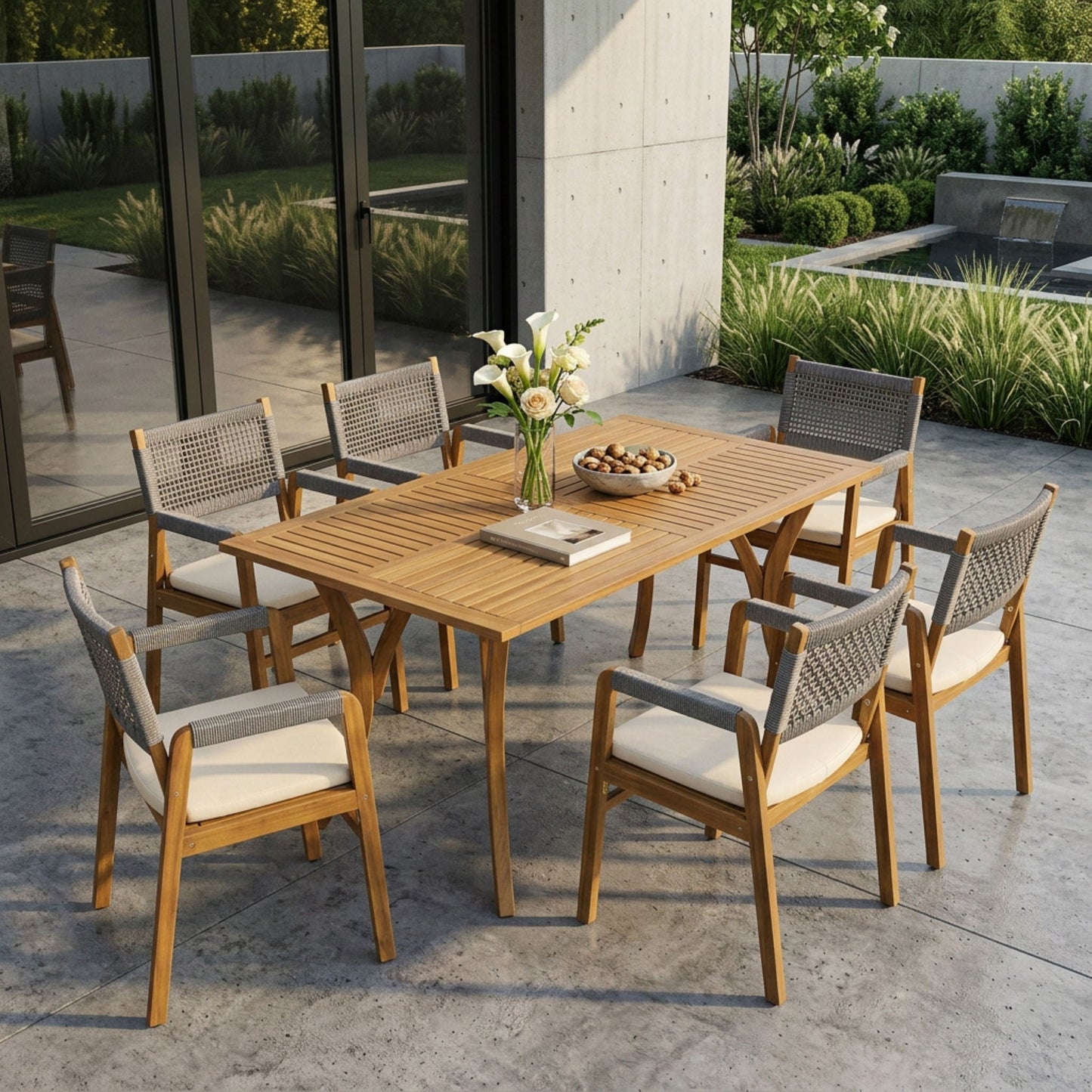 Rustic Patio Acacia Bistro Set with Cushions