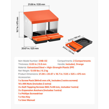 Chicken nesting boxes with 2 compartments and orange top, pull-out egg trays HouseOfZazla on Tampa Home & Garden Store