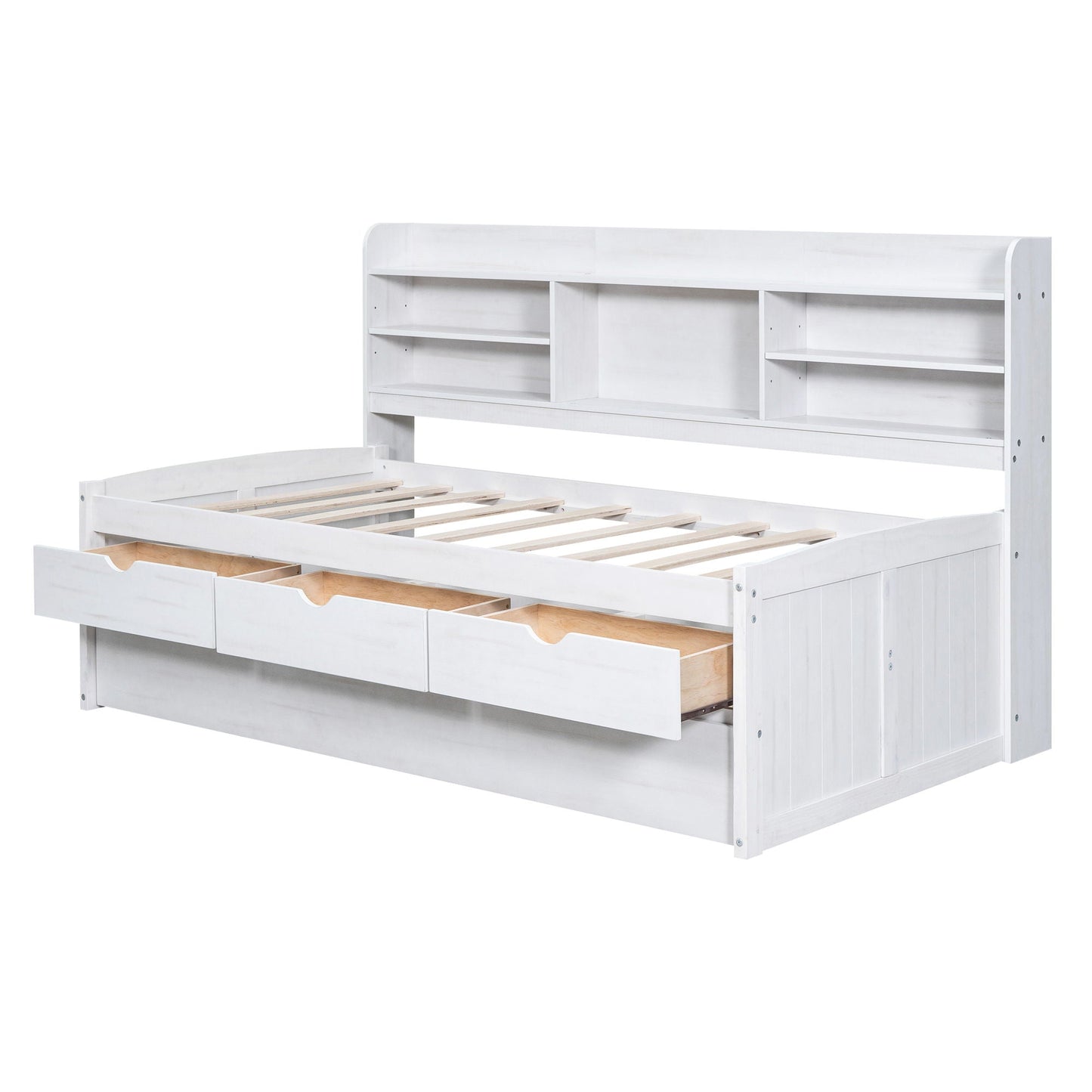 Captain Bed with built-in bookshelves, 3 drawers, and trundle in white wood by HouseOfZazla on Tampa Home & Garden Store