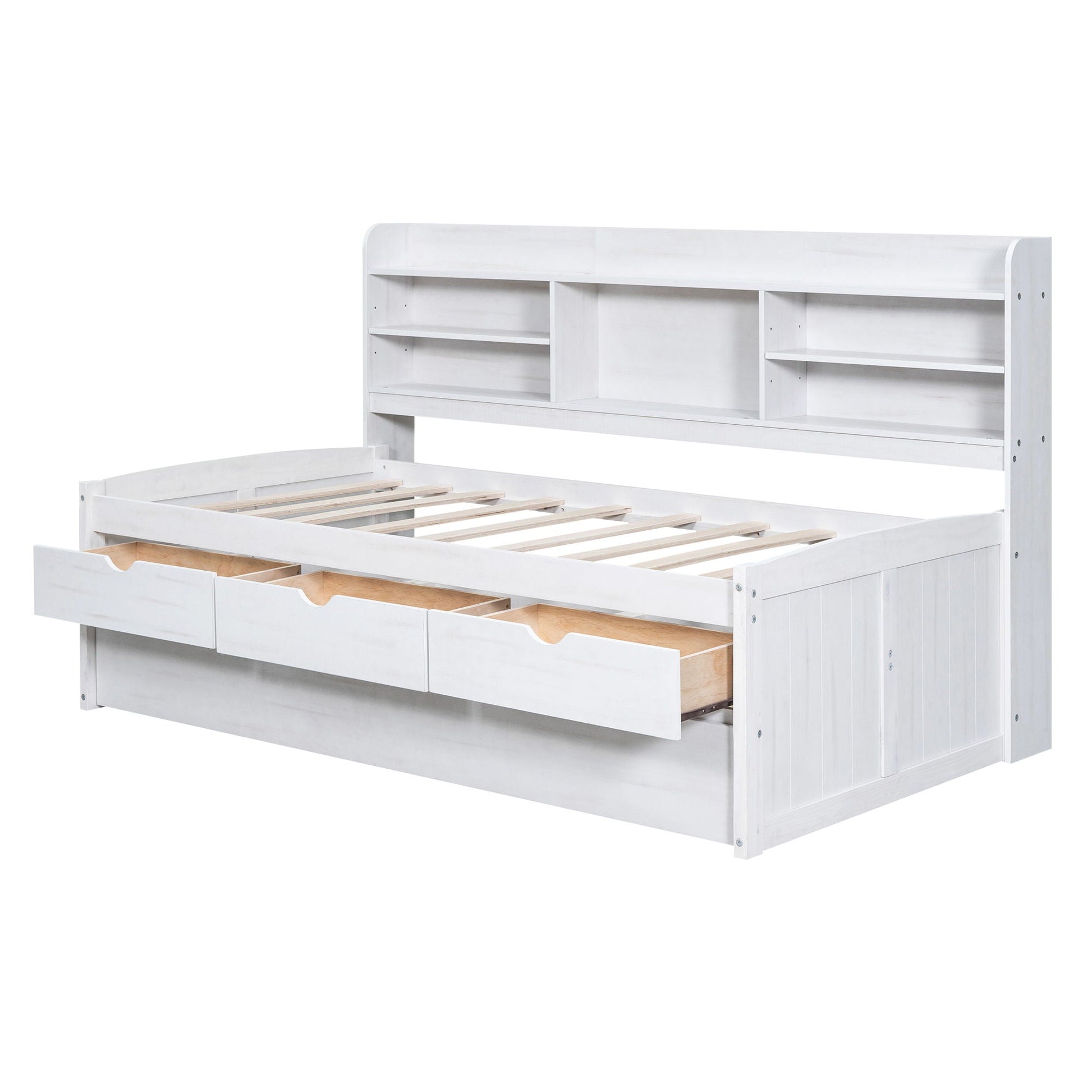 Captain Bed with built-in bookshelves, 3 drawers, and trundle in white wood by HouseOfZazla on Tampa Home & Garden Store