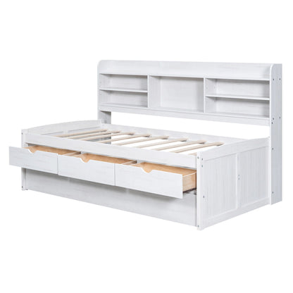 Captain Bed with built-in bookshelves, 3 drawers, and trundle in white wood by HouseOfZazla on Tampa Home & Garden Store