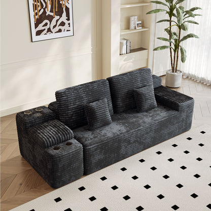 150'' Width 5-Piece Sectional Sofa with 2 Ottomans in charcoal ribbed fabric on Tampa Home & Garden Store