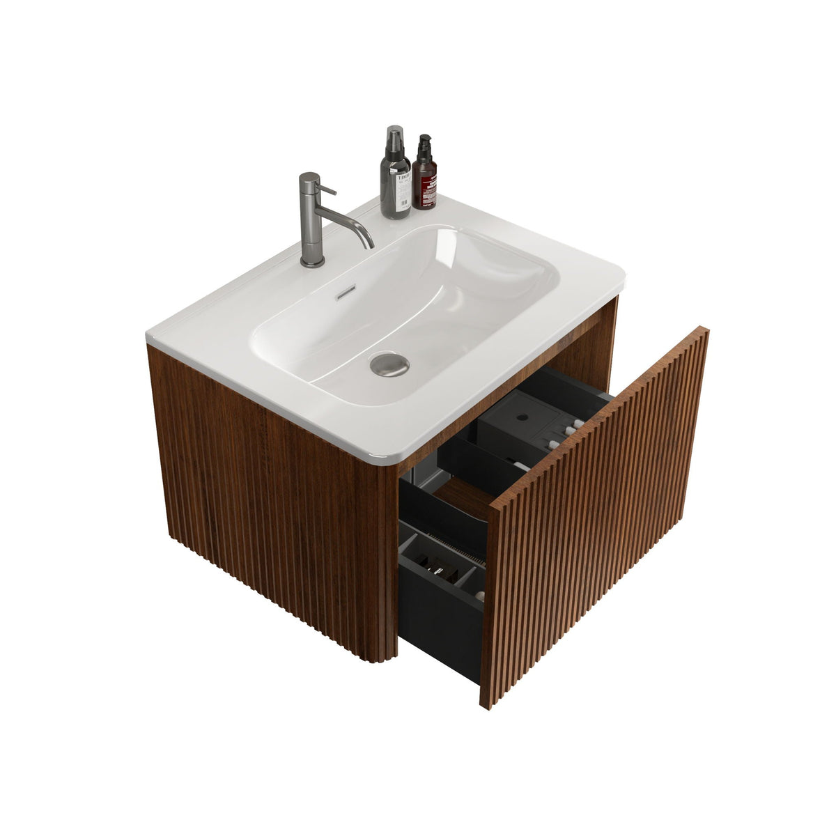 HouseOfZazla Striped Vanity Ceramic Sink, wall-mounted floating unit with curved edges on Tampa Home & Garden Store