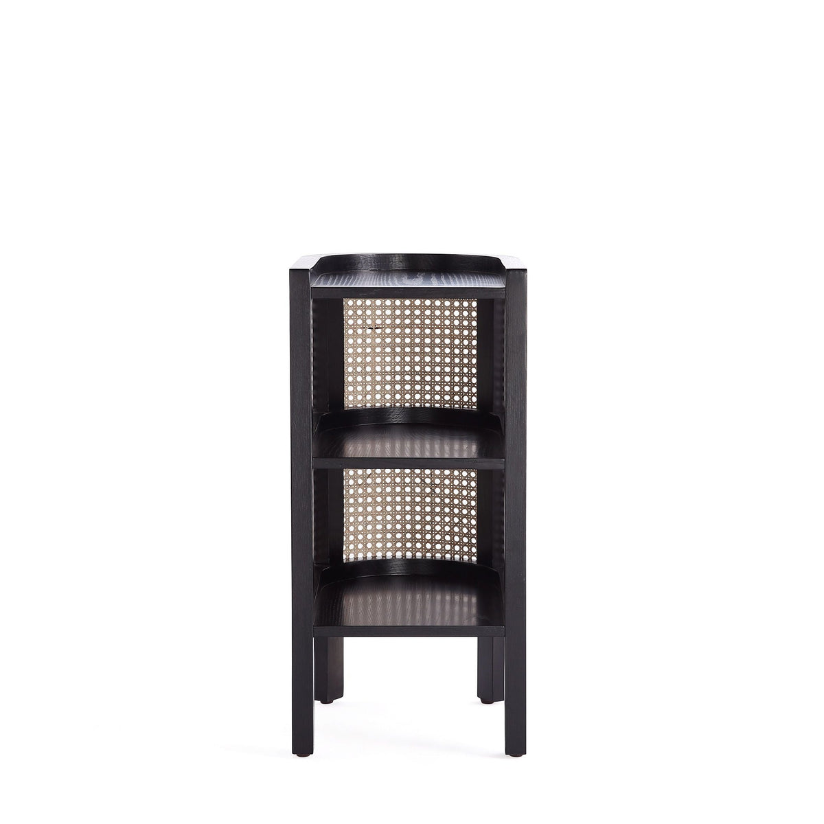 Modern Chic End Table with Two Shelves black finish with woven cane panel on Tampa Home & Garden Store