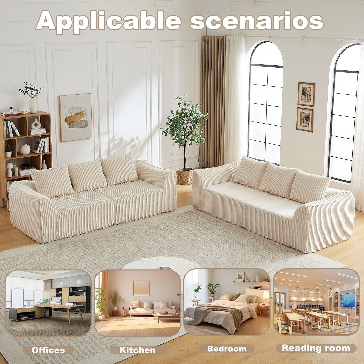 Minimalist and Durable Corduroy Six Seater Sofa