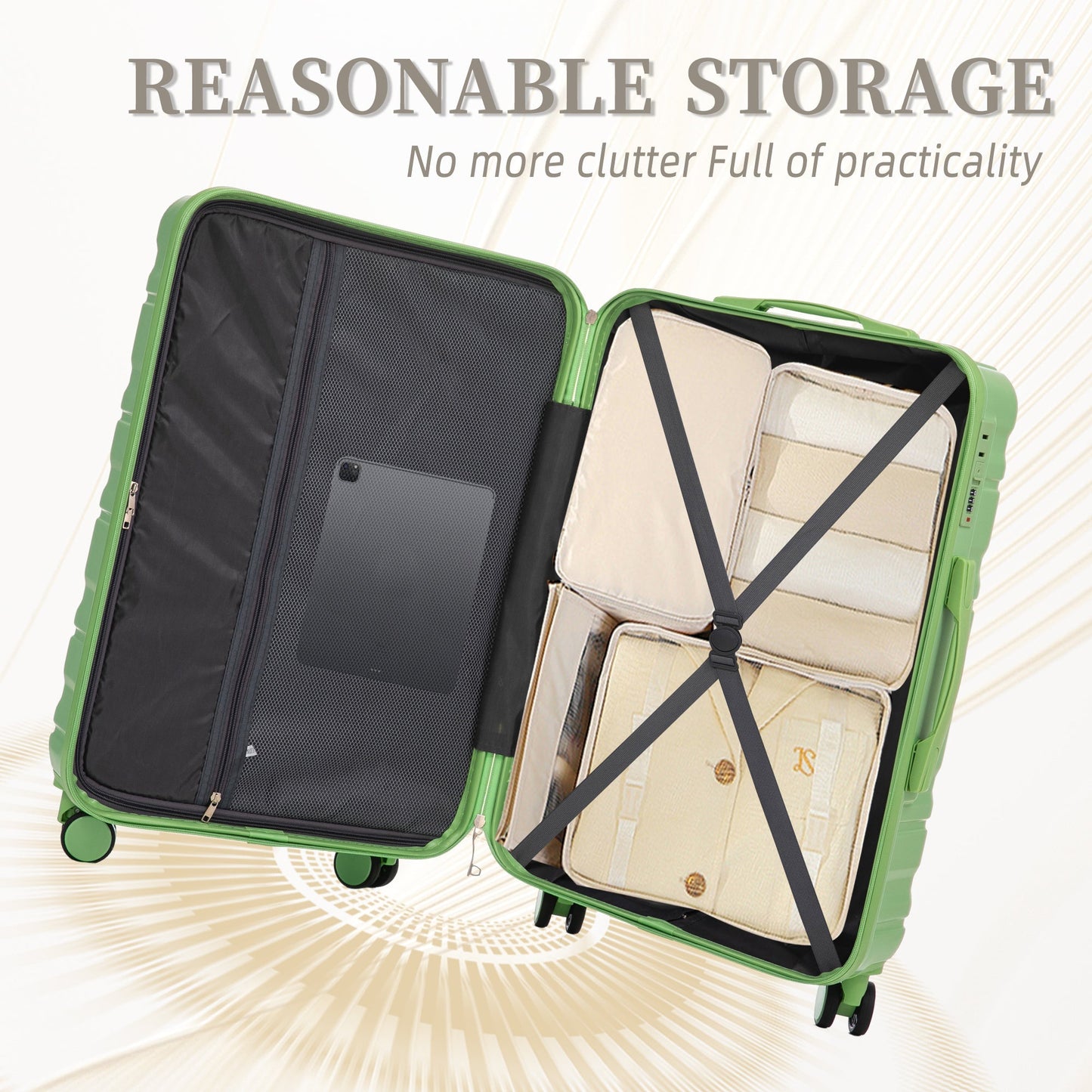 HIFINE Tourist 3-Piece Green Spinner Luggage Set with interior compartments by HouseOfZazla on Tampa Home & Garden Store