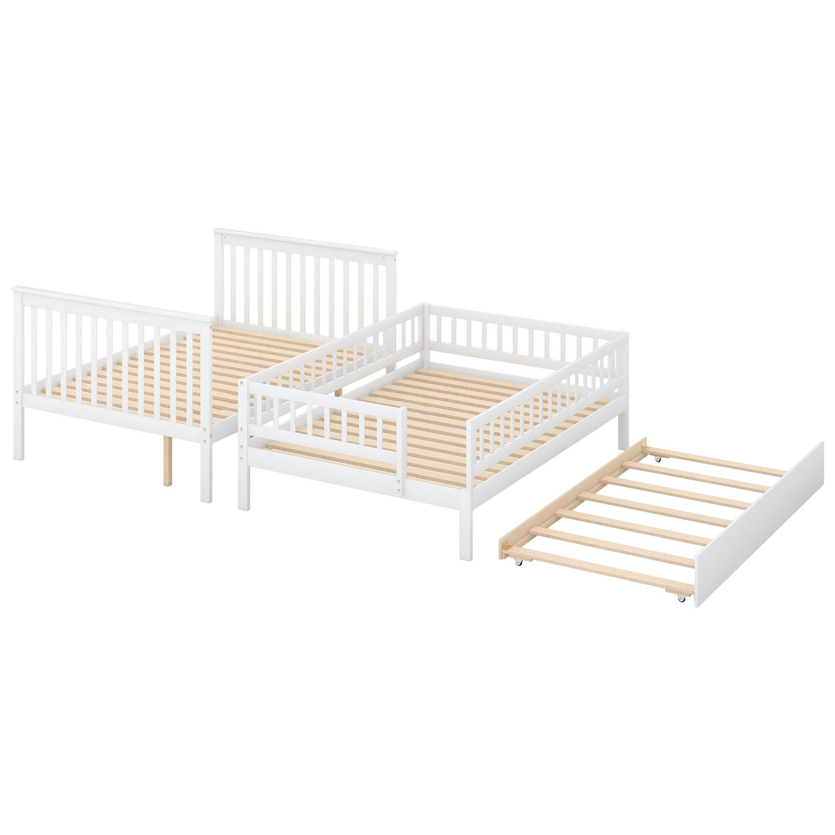 Bunk Bed With Staircase, white finish with slatted bases, HouseOfZazla on Tampa Home & Garden Store