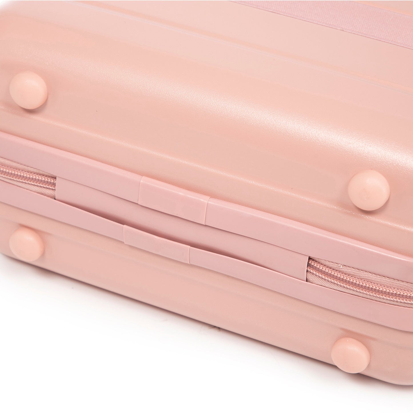 2-Piece ABS spinner wheel luggage set pink interior close-up with fabric strap on Tampa Home & Garden Store
