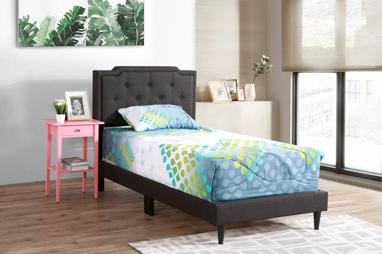 Button Tufted Bed upholstered in gray fabric with a tufted headboard by Unique Piece Furniture on Tampa Home & Garden Store
