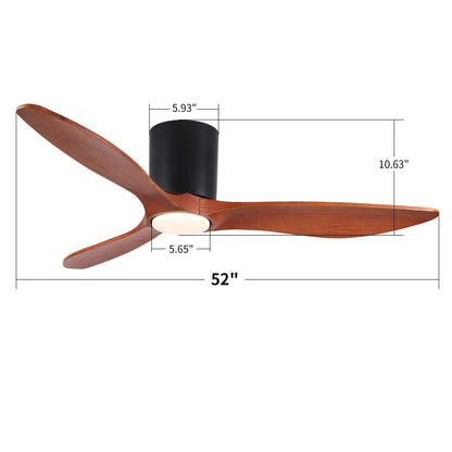 Low Profile Flush Mount Ceiling Fan with Light, Matte Black, wood blades by HouseOfZazla on Tampa Home & Garden Store