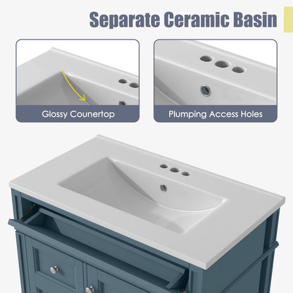 Bathroom Vanity With Medicine Cabinet blue base countertop with plumbing holes 2 doors 4 drawers on Tampa Home & Garden Store