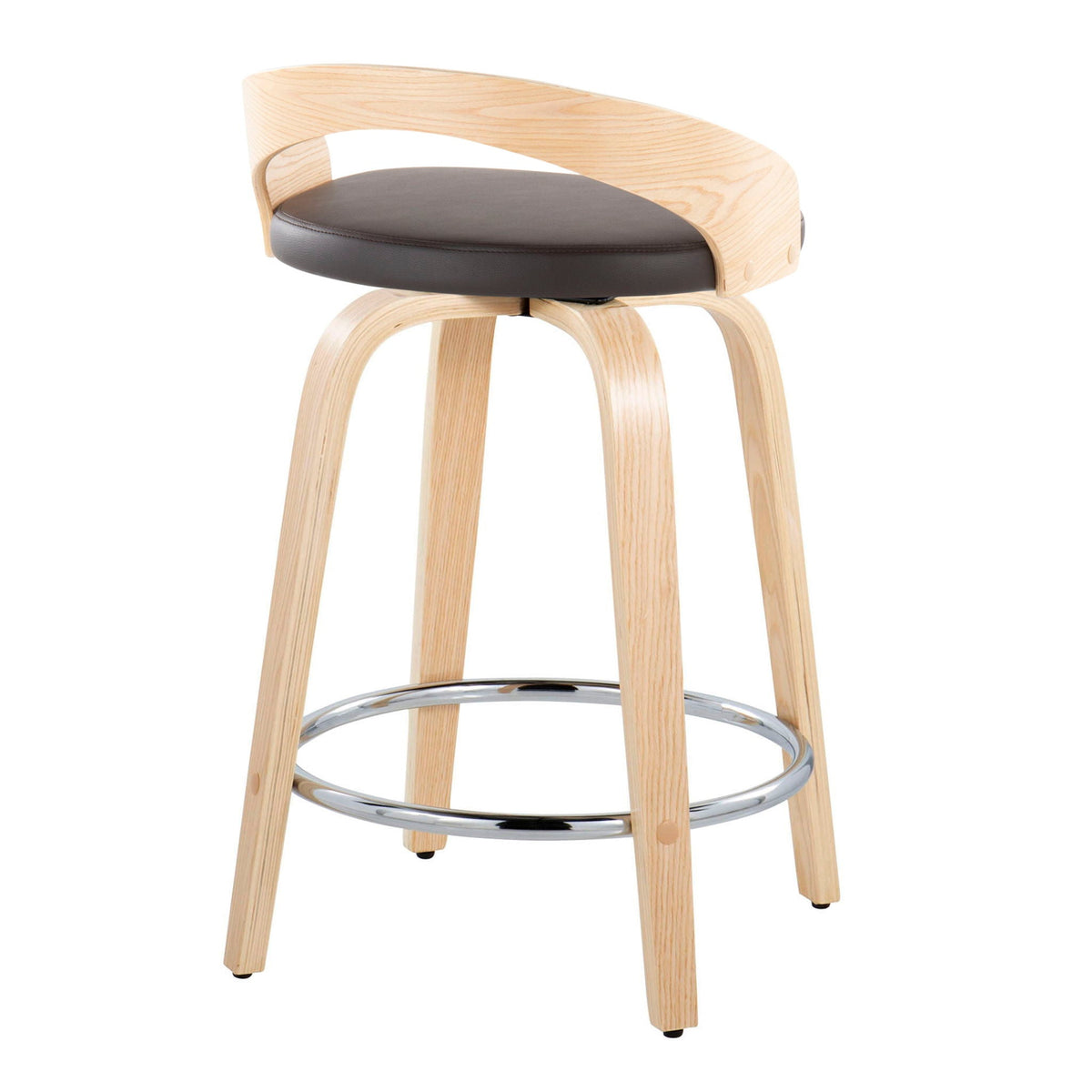 Counter stool set with swivel seat and footrest; light wood frame and dark gray cushion on Tampa Home & Garden Store