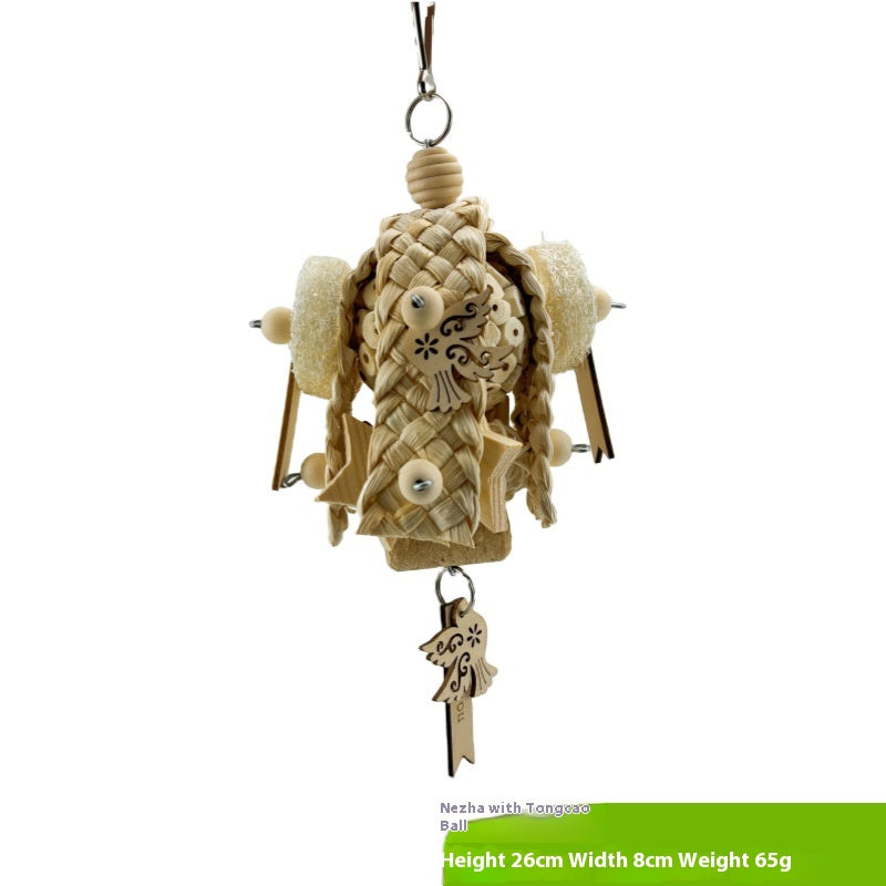 Parrot natural ricepaper pith ball bird toy, woven beige with beads, Sell My Stuff on Tampa Home & Garden Store