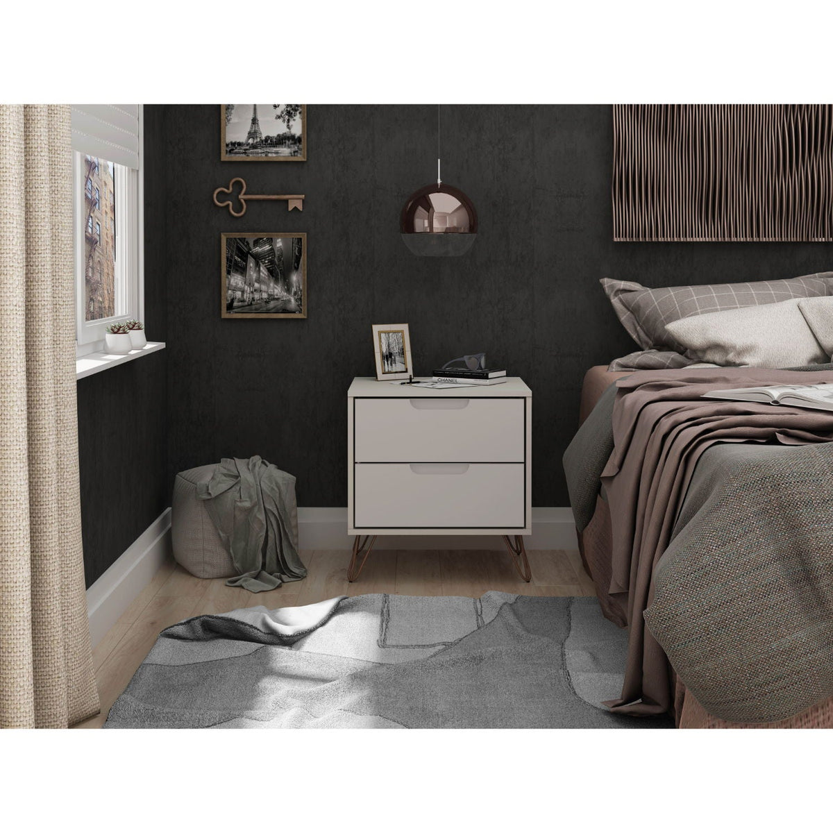 2 Drawer Nightstand white finish with brass-tone splayed legs by HouseOfZazla on Tampa Home & Garden Store