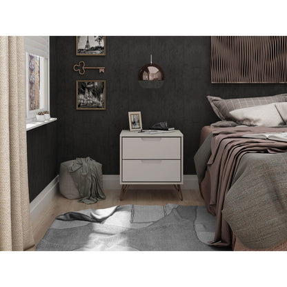 2 Drawer Nightstand white finish with brass-tone splayed legs by HouseOfZazla on Tampa Home & Garden Store