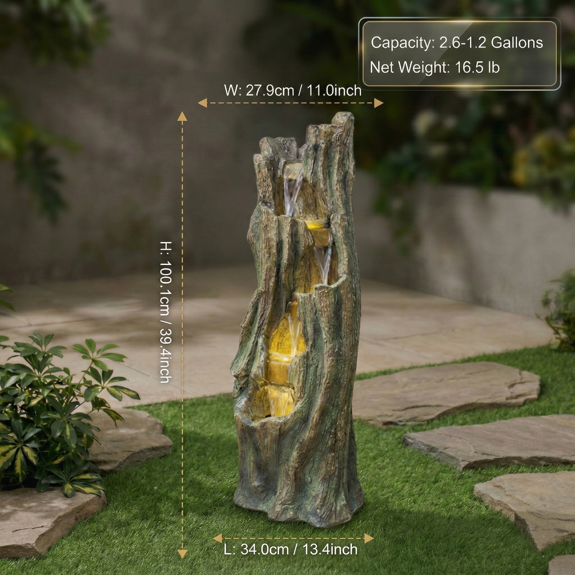 Waterfall fountain planter by HouseOfZazla in weathered stone finish for gardens and patios on Tampa Home & Garden Store