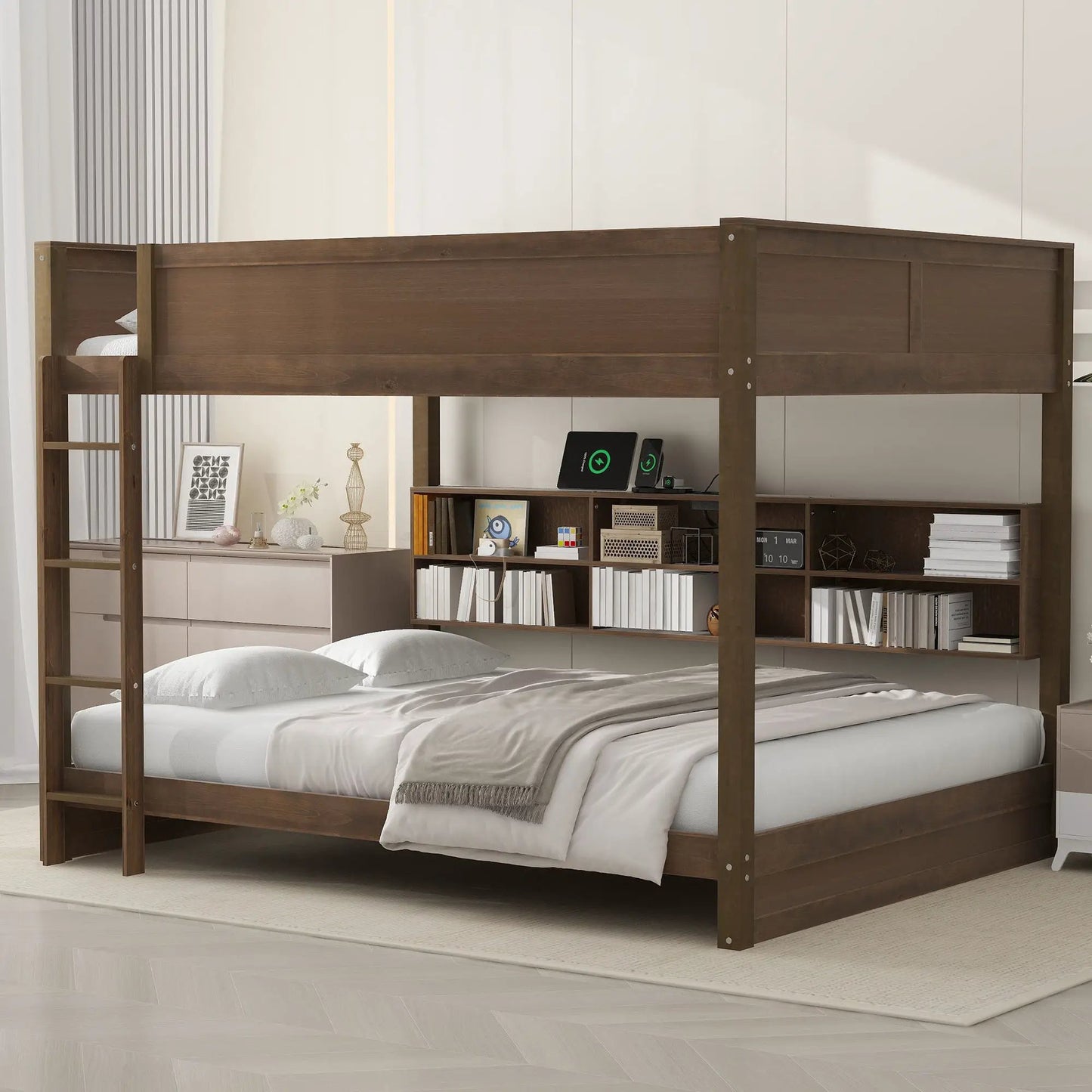 Bunk Bed with Storage Cabinets and USB Ports