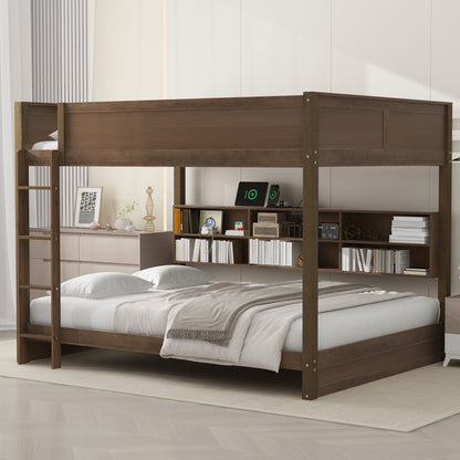 Bunk bed with storage cabinets and USB ports in dark brown wood by HouseOfZazla, with ladder on Tampa Home & Garden Store