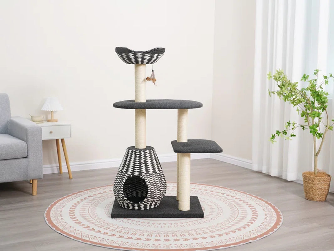 Petpals Ace Handwoven Cat Tree – Boho Chic Style with Natural Paper Rope & Sisal, Multi-Level Design, Eco-Friendly