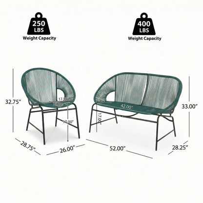 Nusa Outdoor and 3 Piece Teal Wicker Set