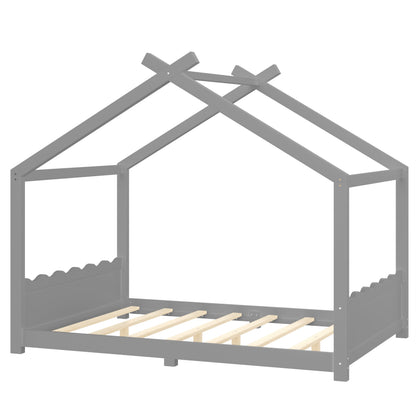 Full House Floor Bed with Support Slats gray wooden bed frame HouseOfZazla on Tampa Home & Garden Store