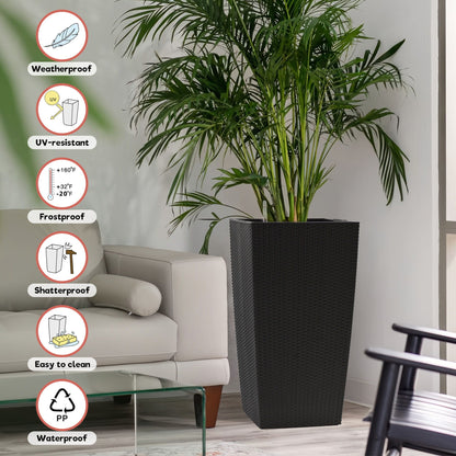 Indoor Outdoor Planter with Automatic Watering System by HouseOfZazla, black wicker planter on Tampa Home & Garden Store