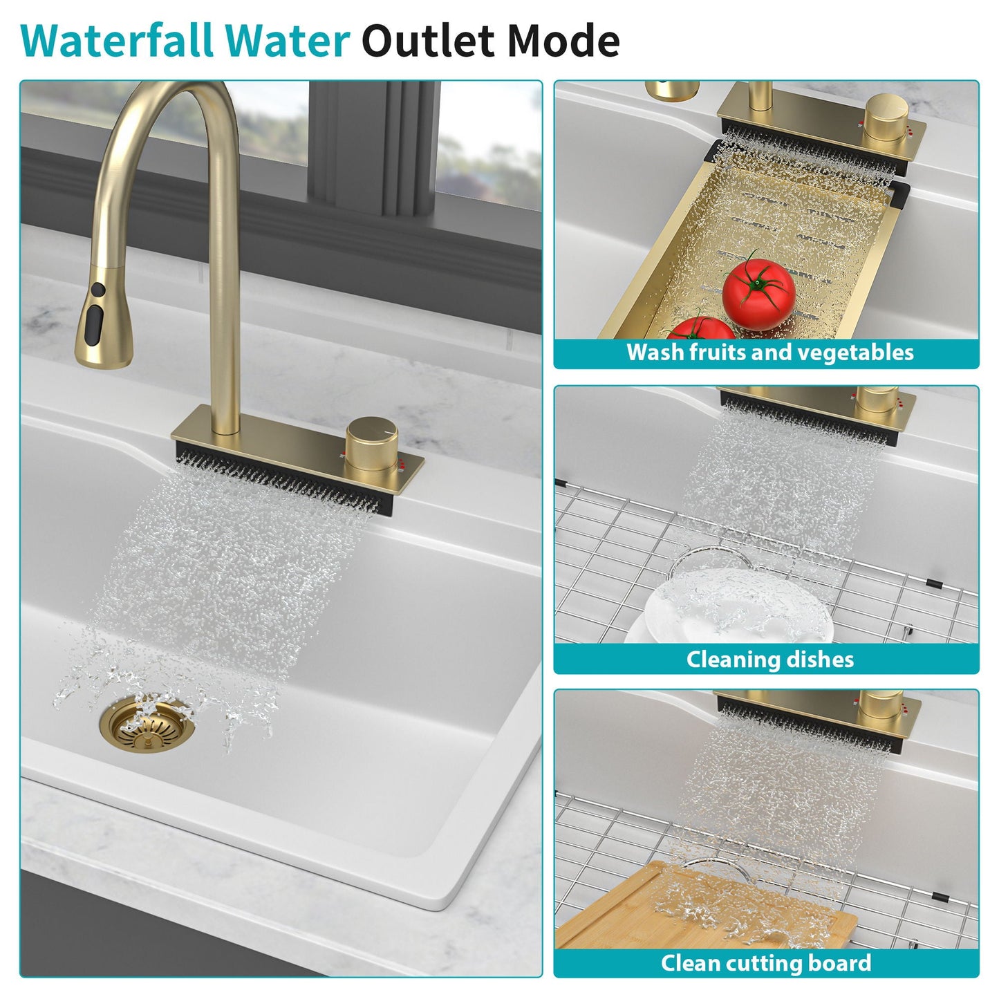 Brushed Waterfall Sink with Faucet and Cup Washer