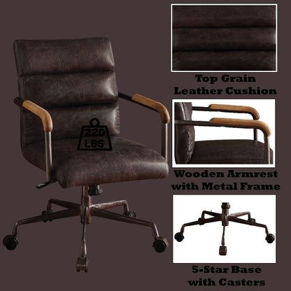 Harith Retro Leather Office Chair, HouseOfZazla, brown leather, arms, 5-star base with casters on Tampa Home & Garden Store