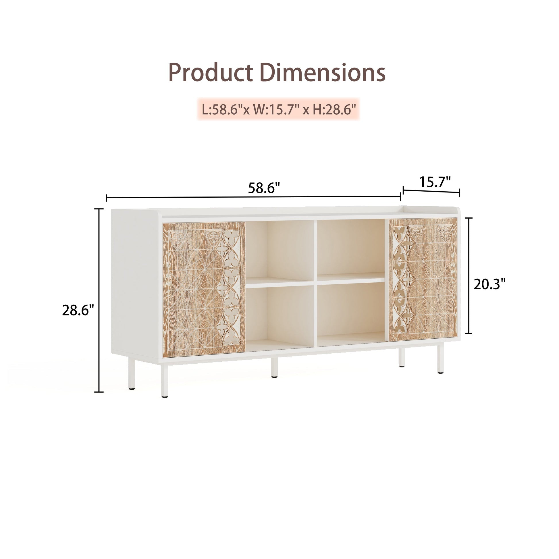 Sicotas Mid Century Sideboard white buffet by HouseOfZazla with carved lattice doors on Tampa Home & Garden Store