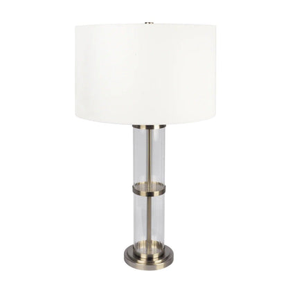 Echo table lamp with clear glass body and white shade on Tampa Home & Garden Store