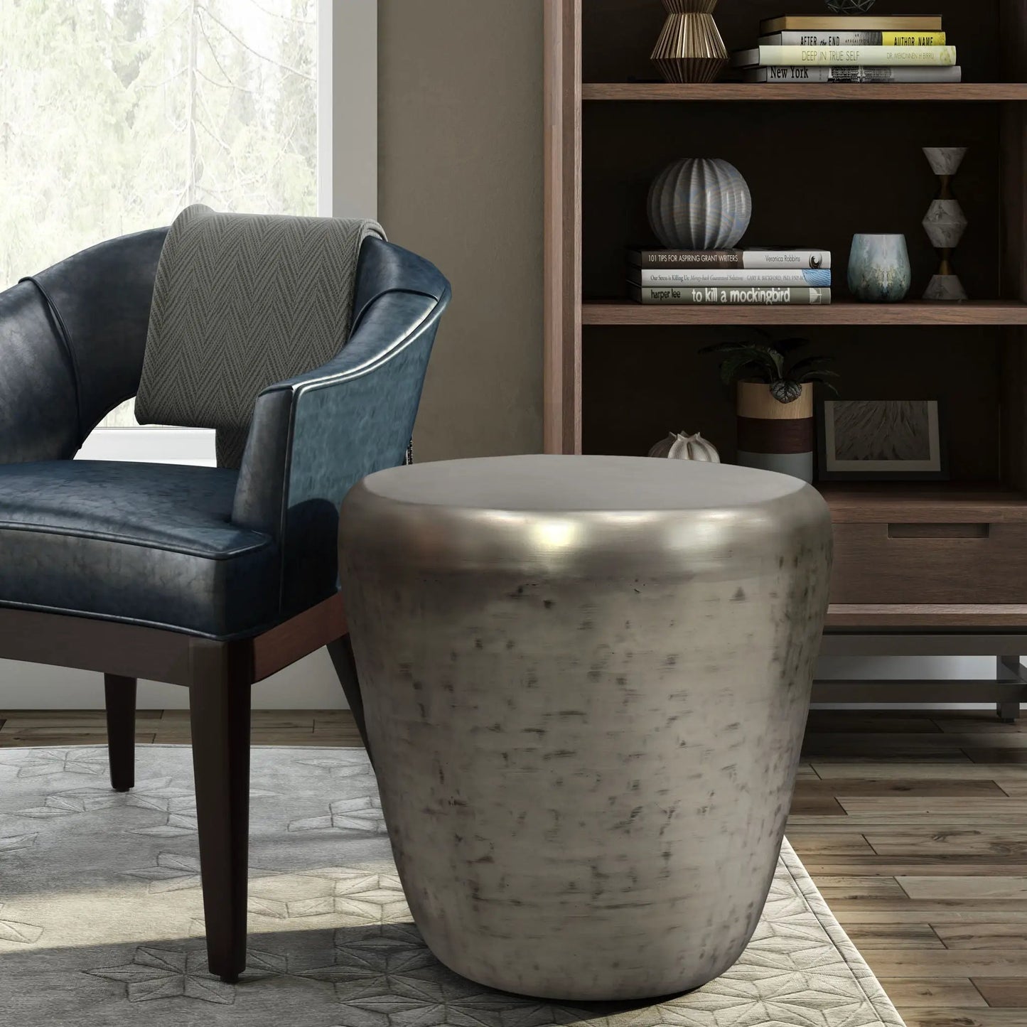 Garvy Handcrafted Solid Metal Drum Side Table