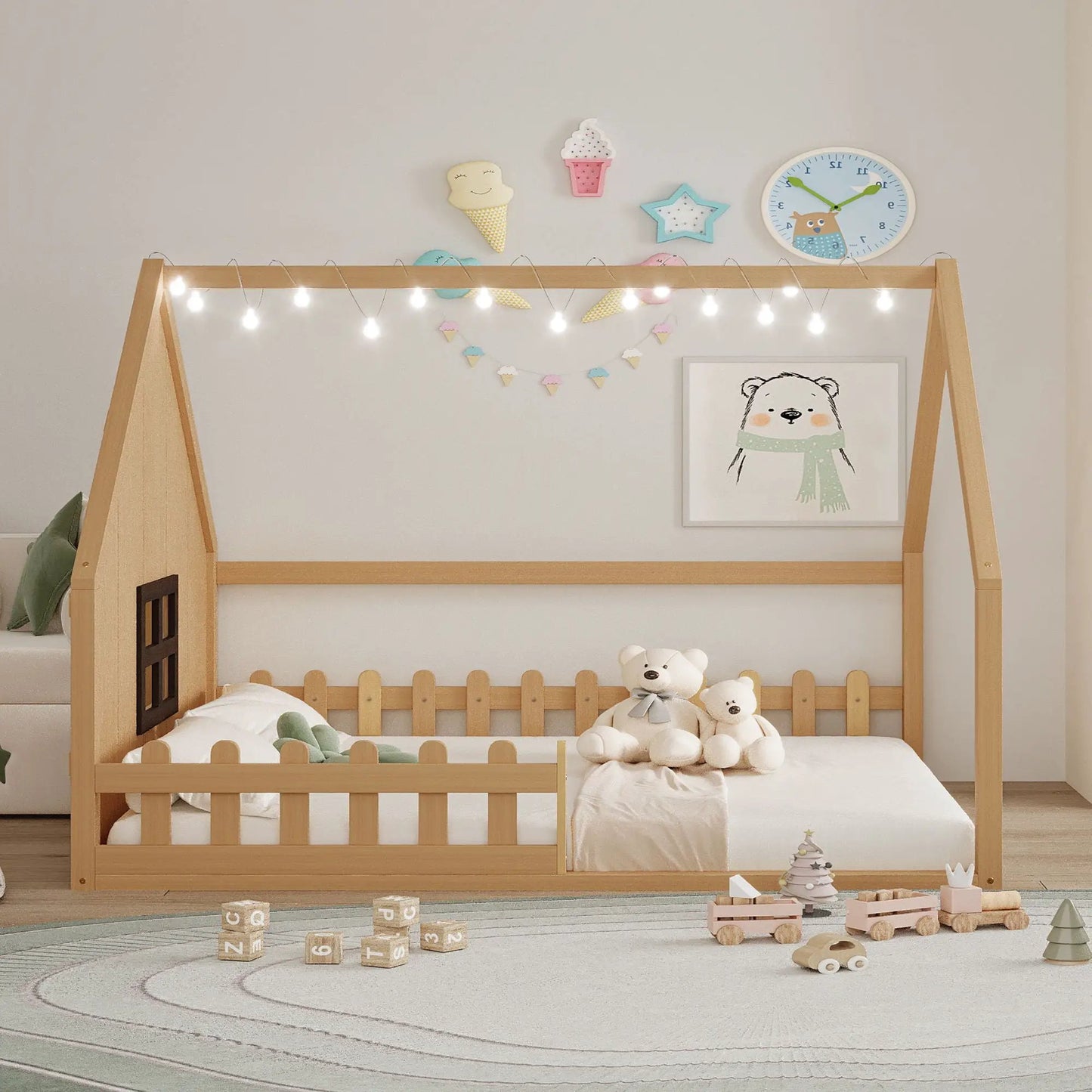 House Bed With Window and Fence Pine Wood Build